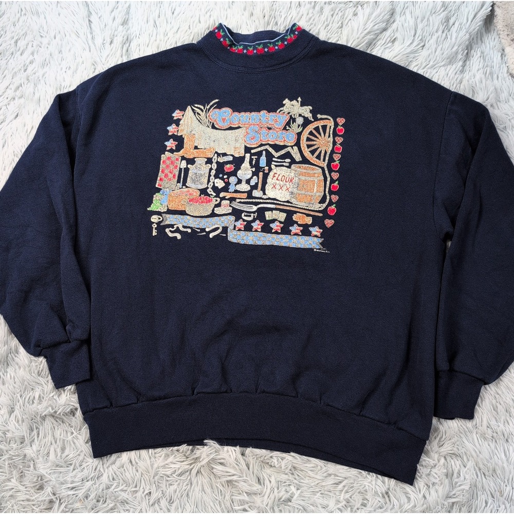 Vintage Morning Sun Sweatshirt Womens XL Blue Cozy Comfort Country Store
